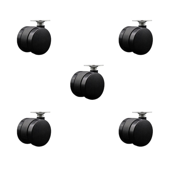 2'' Furniture Casters Nylon Twin Wheel Top Plate, 5PK